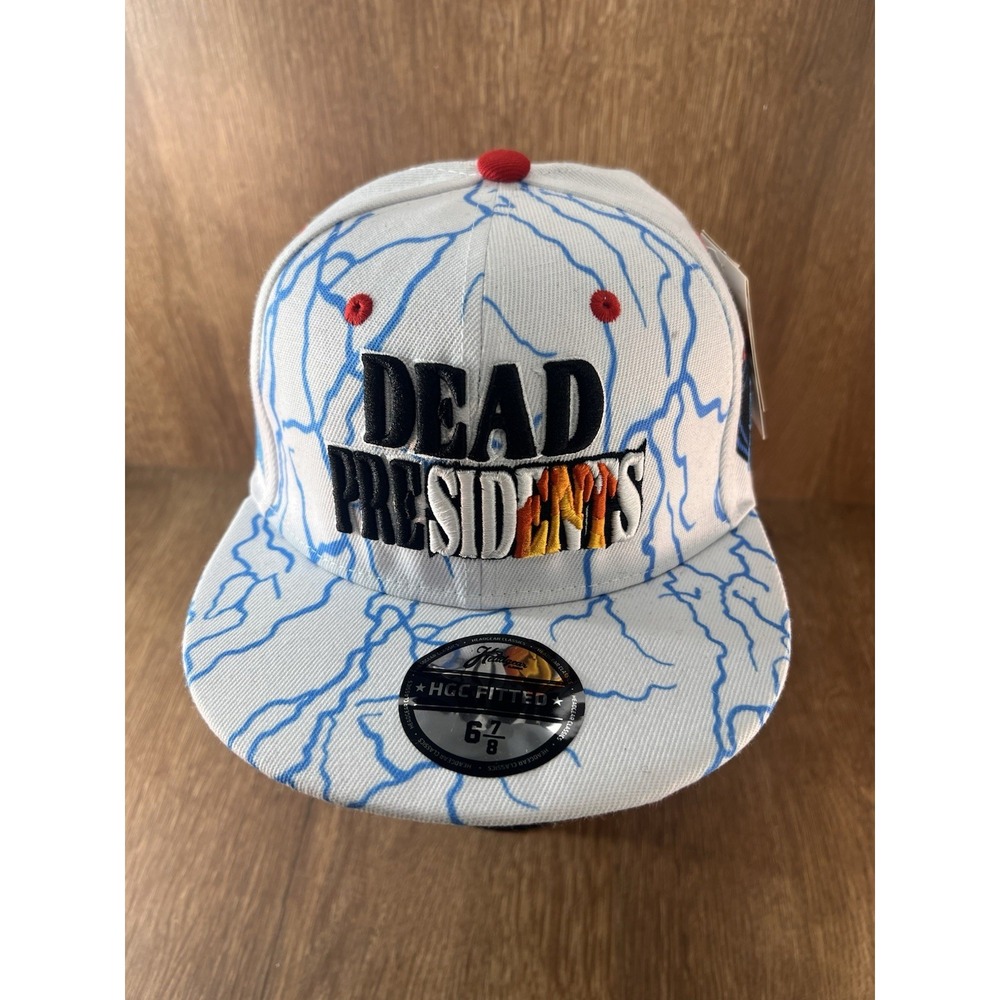Headgear Classics Dead Presidents Fitted Hat White Blue Lightning Size 6 7/8 NEW